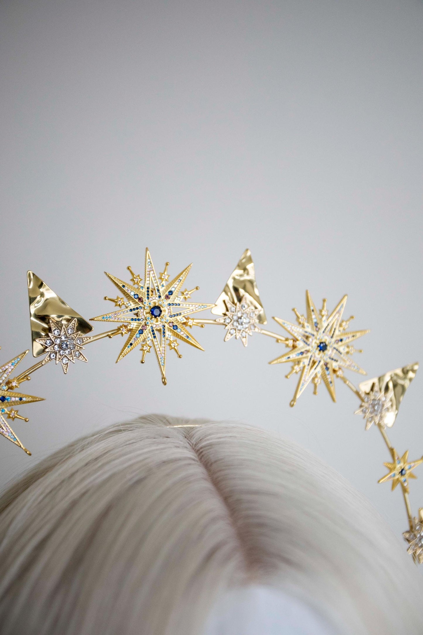 Gold Stars with blue crystals Halo Headband