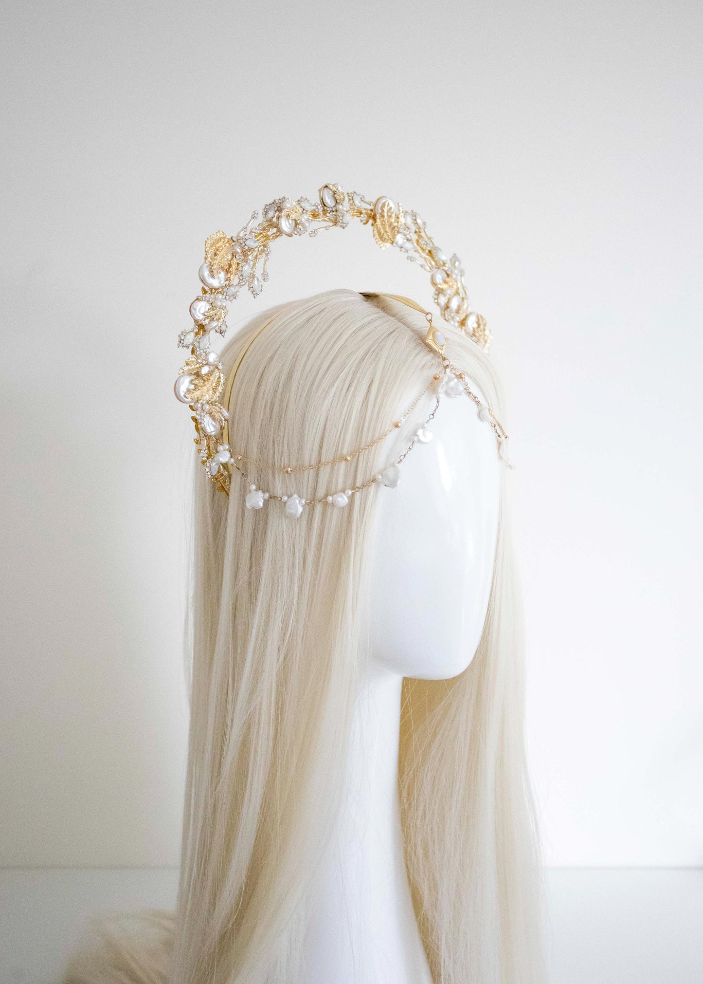 Gold Leaves Pearls Halo Crown