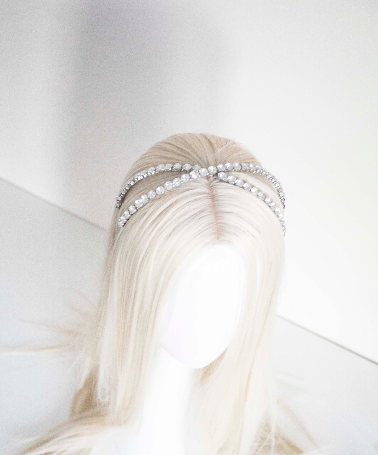 Silver Large Crystal Cross Hair headband