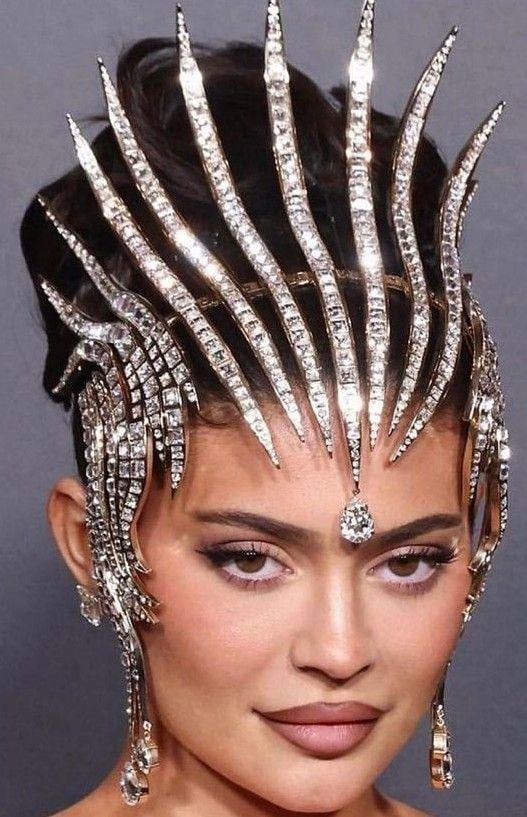 MET gala Kylie Jenner inspired red crystals Headpiece