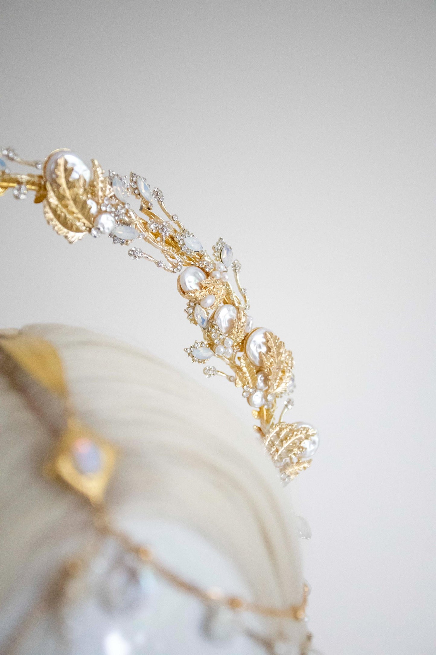 Gold Leaves Pearls Halo Crown