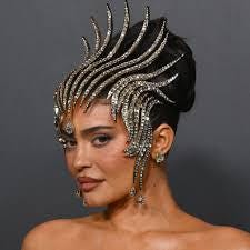 MET gala Kylie Jenner inspired red crystals Headpiece