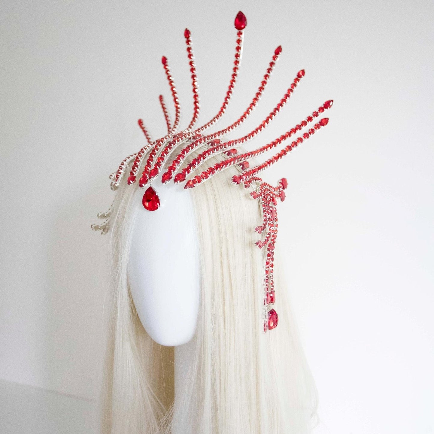 MET gala Kylie Jenner inspired red crystals Headpiece