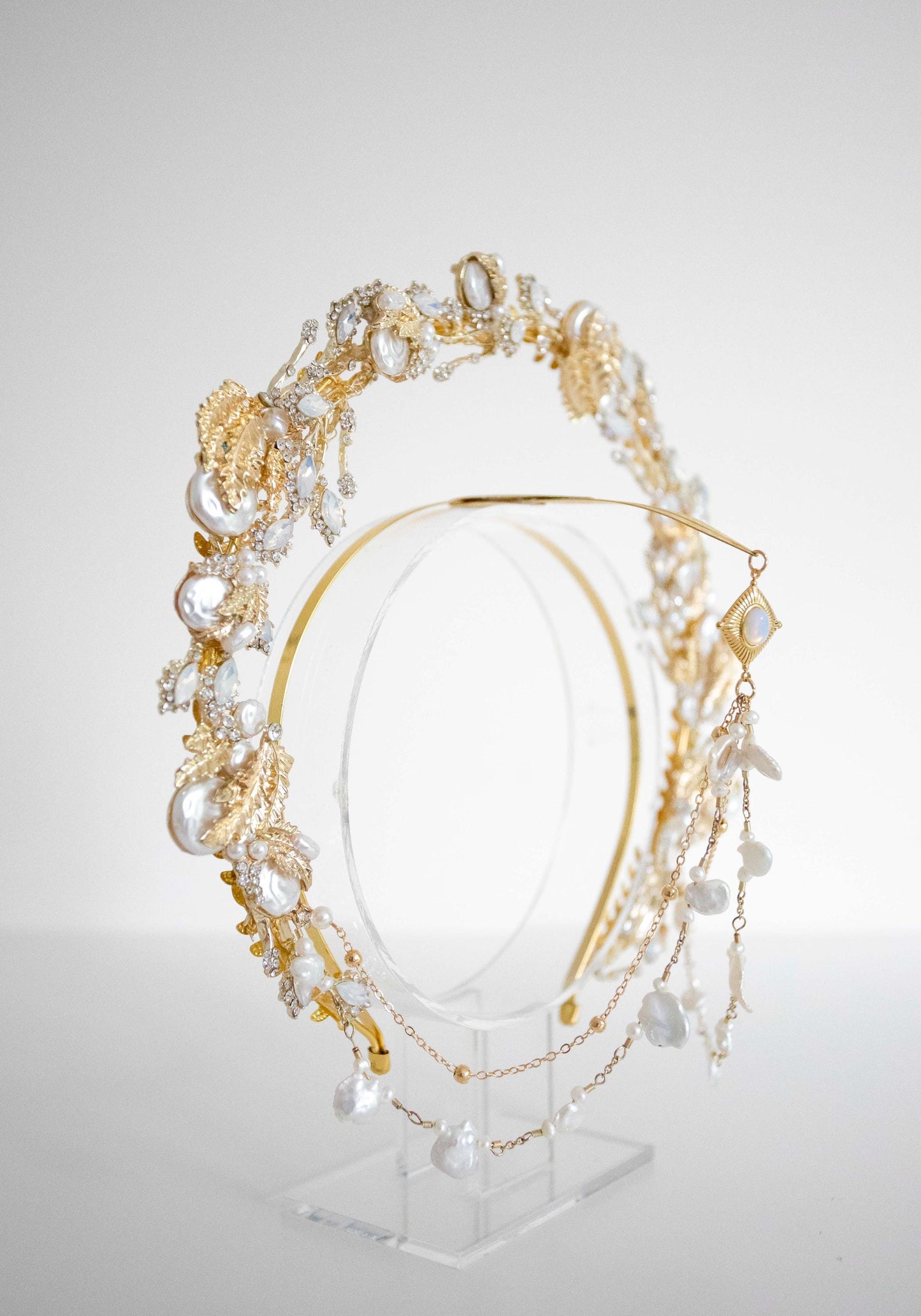 Gold Leaves Pearls Halo Crown