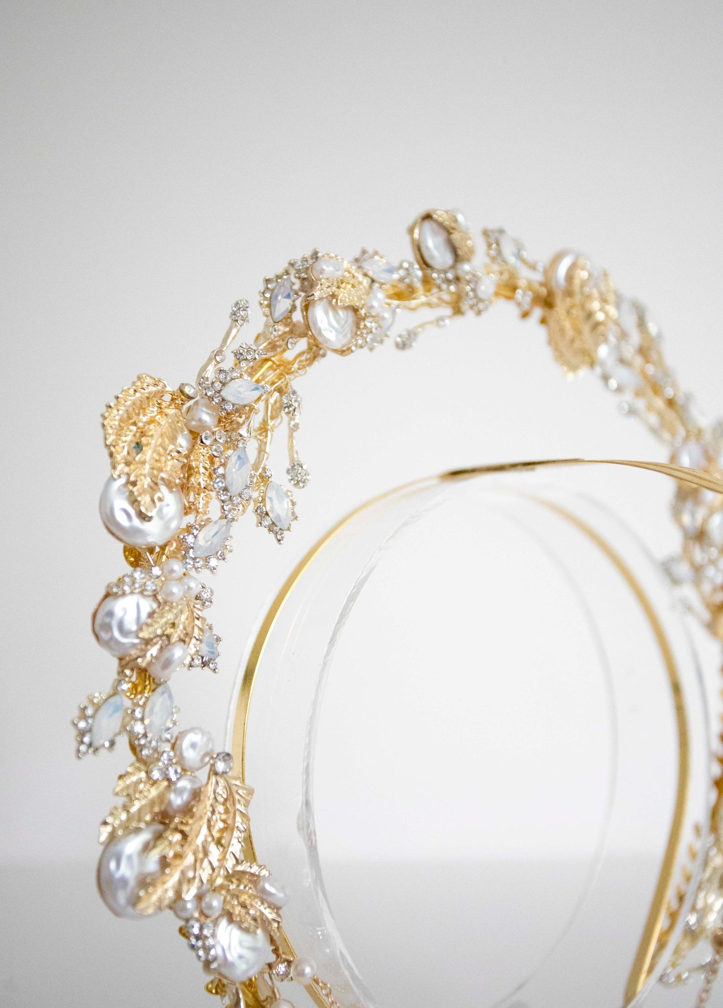 Gold Leaves Pearls Halo Crown